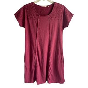 Soft Surroundings Size Medium Cotton Mauve Gladstone Embroidered T Shirt Dress